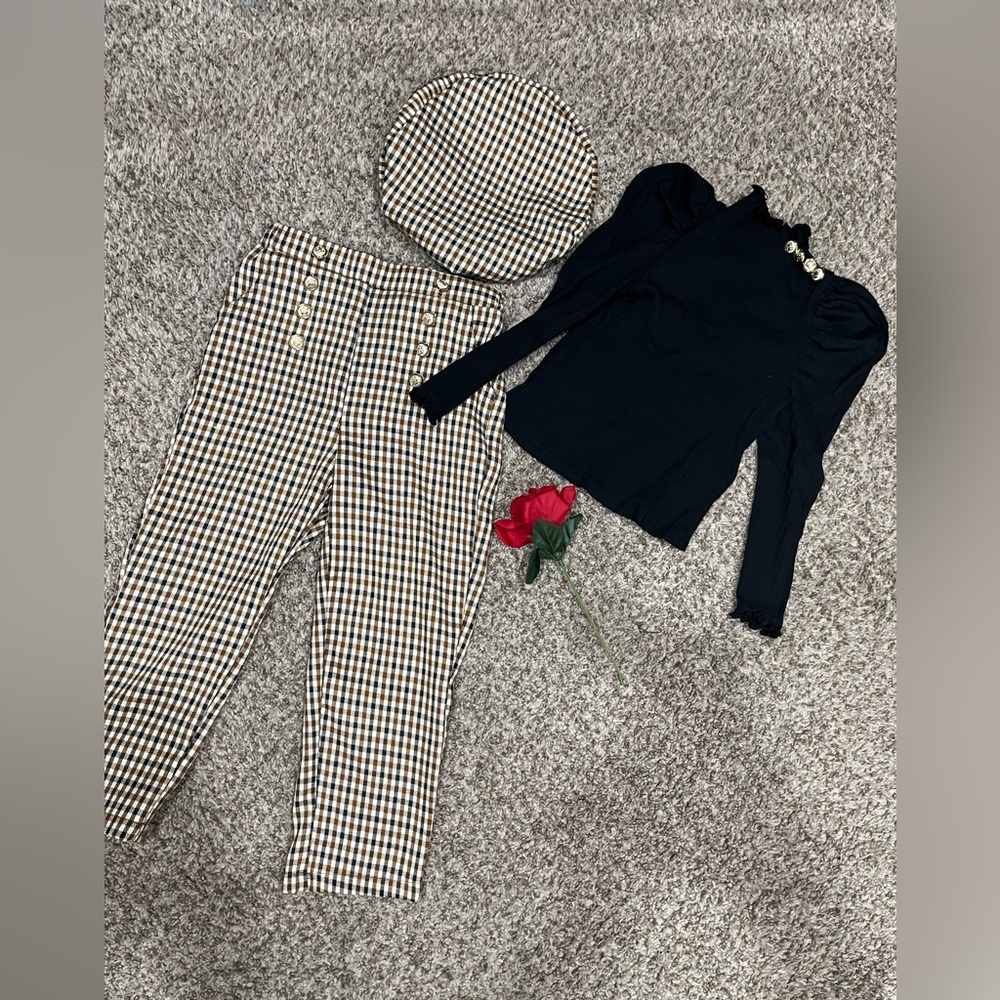 Black Top and Checkered Pants Set